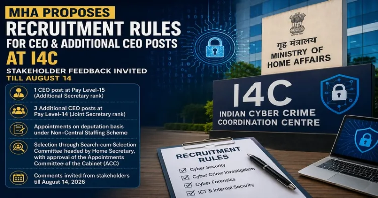 The MHA has proposed recruitment rules for CEO and Additional CEO posts at I4C, inviting stakeholder feedback till August 14
