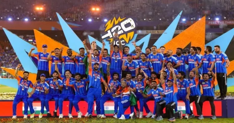 Indian cricketers celebrating victory