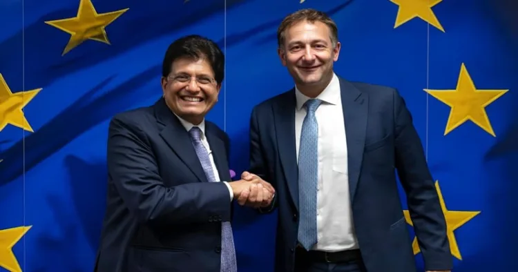 Union Minister Piyush Goyal (Left) and European Commissioner for Agriculture and Food, Christophe Hansen (Right)