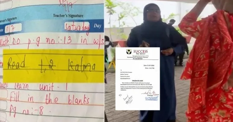 A Hyderabad private school has terminated teacher Farhat Sultana after she allegedly asked a Hindu student to recite the Kalma & Surah Fatiha