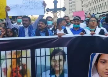 Demonstrators rally for justice for 13-year-old Christian girl Maria Shahbaz and other religious minority girls in Pakistan