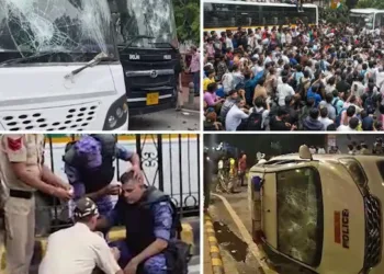Over 50 police and paramilitary personnel sustain injuries in the violence.