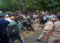 A CJP protest in Delhi turned violent, injuring police personnel, damaging government property, and triggering an investigation