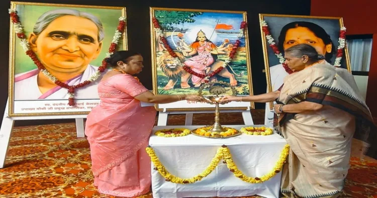 Ceremonial lamp lighting at the commencement of meeting of the Rashtra Sevika Samiti’s Akhil Bharatiya Karyakarini and Pratinidhi Mandal