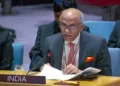 Permanent Representative of India to the United Nations Parvathaneni Harish speaks at United Nations Security Council session