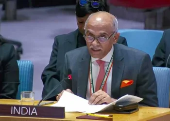 Permanent Representative of India to the United Nations Parvathaneni Harish speaks at United Nations Security Council session