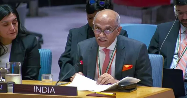 Permanent Representative of India to the United Nations Parvathaneni Harish speaks at United Nations Security Council session