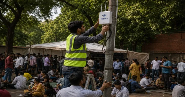 Free Wi-Fi is being set up at Delhi’s Jantar Mantar protest site, allowing protesters to stay connected amid mobile internet restrictions