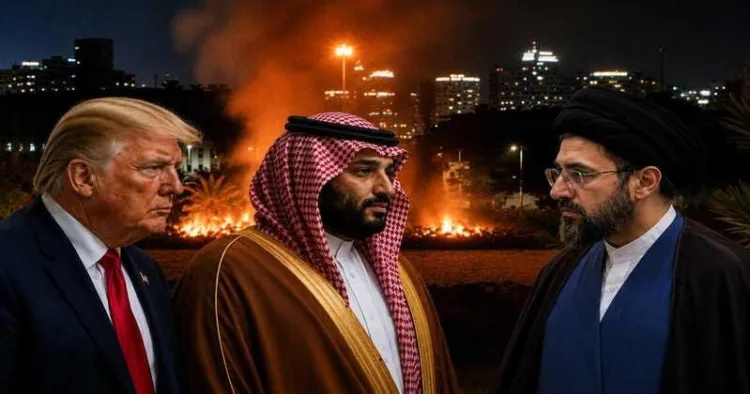 US President Donald Trump, Saudi Arabian Crown Prince Mohammed bin Salman, and Iranian cleric Mojtaba Khamenei
