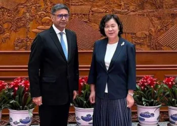 India's foreign secretary Vikram Misri with China's Vice foreign minister Hua Chunying in Beijing