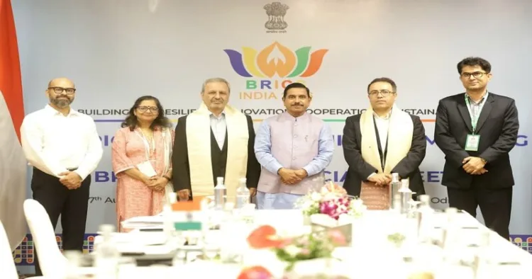 Union Education Minister Pralhad Joshi meets Iran’s Acting Minister Masood Shams-Bakhsh for bilateral talks during the 13th BRICS Education Ministers’ Meeting in Bhubaneswar.