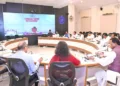 Odisha Chief Minister Mohan Charan Majhi chairs the State Cabinet meeting at Lok Seva Bhawan on August 12, 2026.