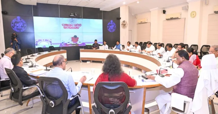 Odisha Chief Minister Mohan Charan Majhi chairs the State Cabinet meeting at Lok Seva Bhawan on August 12, 2026.