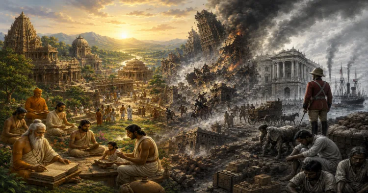 Bharat’s journey from ancient prosperity to colonial exploitation was marked by political upheaval, social disruption and economic decline (This image is generated by AI)