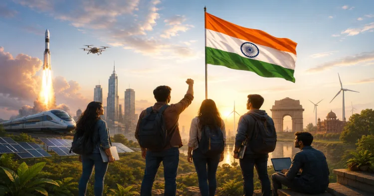Generation-Z is redefining freedom and nationalism by linking patriotism with innovation, civic responsibility & India’s development (This image is generated by AI)