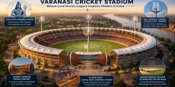 Varanasi is set to welcome a spectacular cricket stadium blending modern sports infrastructure with Kashi’s timeless spiritual identity (AI generated image)