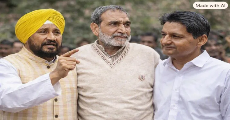 (Left to Right) Congress MP and former Punjab chief minister Charanjit Singh Channi, Late former Congress leader Sajjan Kumar, Deepender Hooda