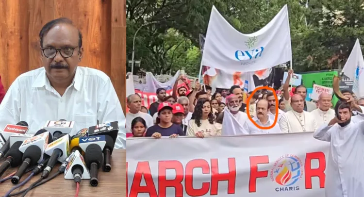 DASE general secretary Dr GR Ravindranath (left) and an anti-abortion protest participated in by Tamil Nadu Assembly Speaker JCD Prabhakar (marked in red, right).
