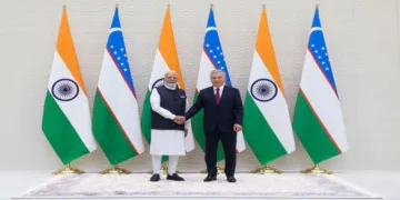 Prime Minsiter Narendra Modi and Uzbekistan President Shavkat Mirziyoyev