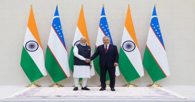 Prime Minsiter Narendra Modi and Uzbekistan President Shavkat Mirziyoyev