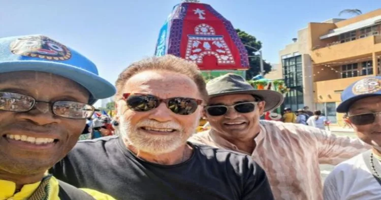 Hollywood icon Arnold Schwarzenegger makes impromptu visit to Los Angeles Rath Yatra