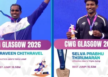 (Left) Praveen Chithravel Wins Silver (Right) Selva Prabhu Takes Bronze in Triple Jump at CWG 2026