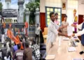 (Left) ABVP wages protest in Kerala University over irregularities in the LLB exam revaluation (Right) ABVP representatives meet the VC of the Kerala University and expressed their concern