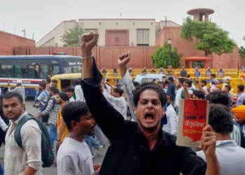 Protestors at Jantar Mantar in Delhi