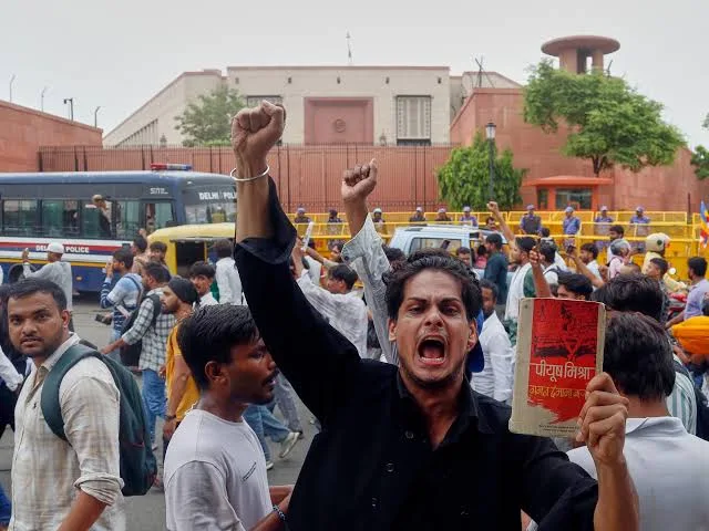 Protestors at Jantar Mantar in Delhi