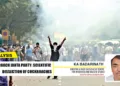 Protesters affiliated to Cockroach Janta Party confronting a policeman on duty at Jantar Mantar protest sight