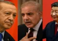 (From Left to Right): Turkish President Recep Tayyip Erdoğan, Pakistan Prime Minister Shehbaz Sharif and Chinese President Xi Jinping