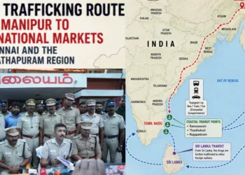 Ramanthapuram Police (Left) - Rout map from Manipur to Chennai (AI generated - Right)