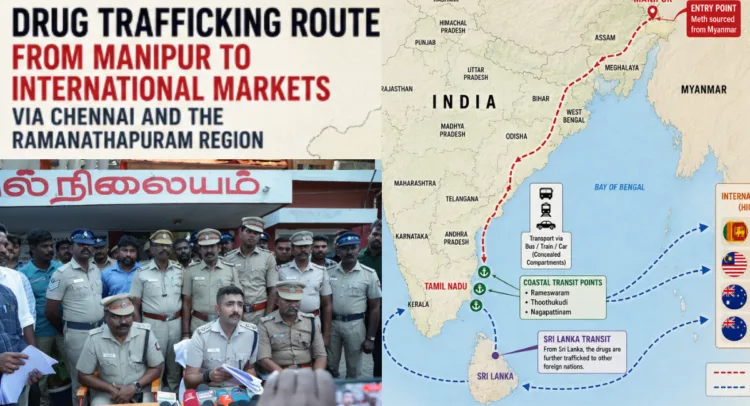 Ramanthapuram Police (Left) - Rout map from Manipur to Chennai (AI generated - Right)