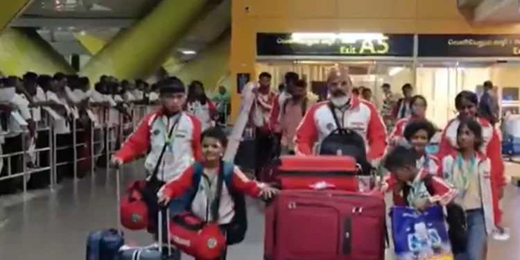 The Indian Silambam team, which won 29 medals at the International Open Championship in Malaysia, arrives in Chennai