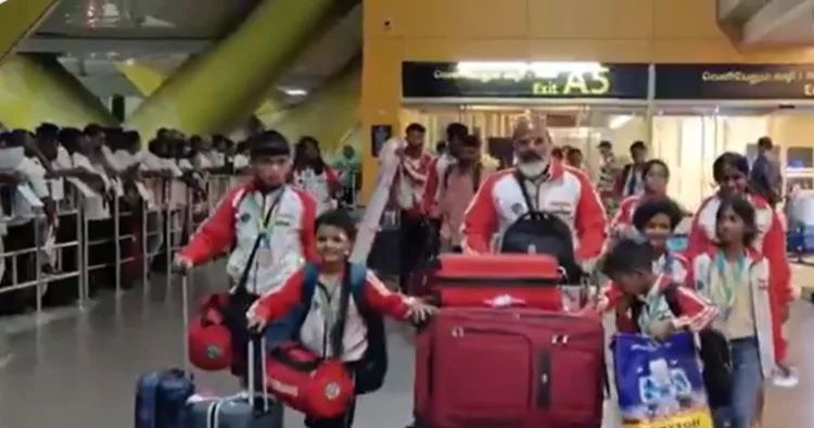 The Indian Silambam team, which won 29 medals at the International Open Championship in Malaysia, arrives in Chennai