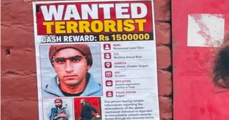 LeT Terrorist Mohammad Lateef Bhat on the Run; J&K Police Announces Rs 15 Lakh Reward