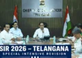 Telangana CEO C. Sudharsan Reddy addresses the press on SIR draft electoral rolls after meeting recognised party representatives on August 17, 2026