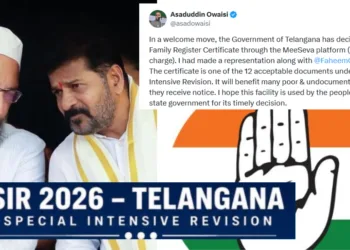 Hyderabad MP Asaduddin Owaisi and Telangana CM Revanth Reddy (Left Box)
