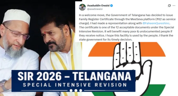 Hyderabad MP Asaduddin Owaisi and Telangana CM Revanth Reddy (Left Box)