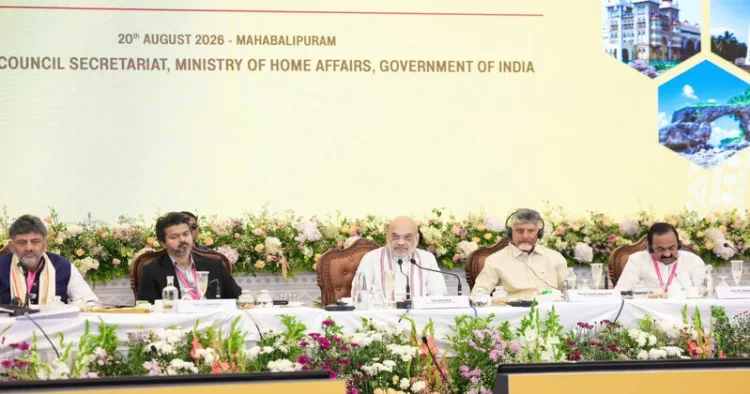Union Home Minister Amit Shah at the 31st Meeting of the Southern Zonal Council along with Andhra Pradesh Chief Minister N Chandrababu Naidu, Karnataka Deputy Chief Minister DK Shivakumar, Kerala Chief Minister VD Satheesan and Telangana Deputy Chief Minister Bhatti Vikramarka Mallu
