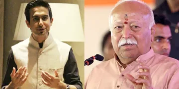 I.I.M.U.N. founder Rishabh Shah (Left), RSS Sarsanghchalak Dr Mohan Bhagwat (Right)