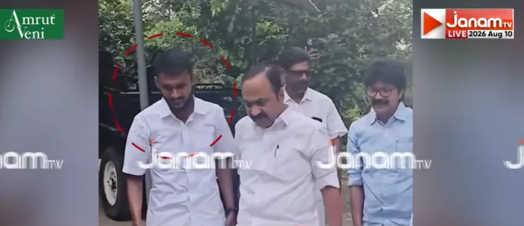 CM VD Satheeshan and arrested drug trafficking accused ( Image Courtesy- Janam TV)