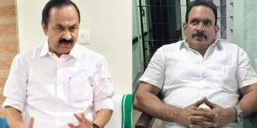 Keralam CM VD Satheeshan, DCC member Chembil Anil (Left to Right)