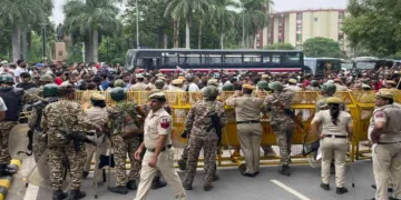 India’s laws allow police to use proportionate force against unlawful assemblies, subject to legal safeguards