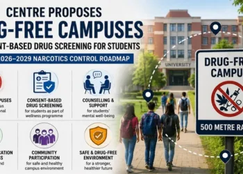 Centre proposes drug-free campuses, 500-metre zones and consent-based student screening under its 2026–2029 narcotics roadmap