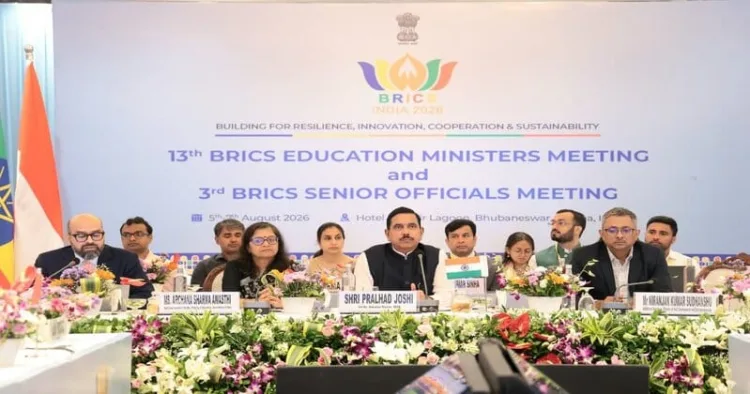 Union Minister of Education Pralhad Joshi and others at the 13th BRICS Education Ministers' Meeting in Bhubaneswar, which concluded on August 7