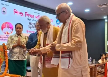 Ceremonial lamp lighting at a program organised under the aegis of the Vidwat Parishad of Shishu Shiksha Samiti Assam