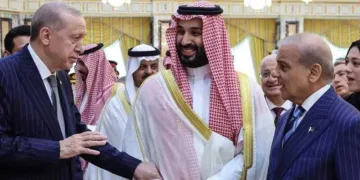 Turkey’s President Recep Tayyip Erdogan, Saudi Crown Prince Mohammed bin Salman, and Pakistan Prime Minister Shehbaz Sharif