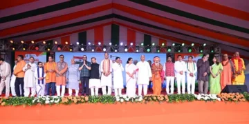 Odisha CM Minister Mohan Charan Majhi, along with senior state leaders, participates in the Tiranga Yatra during the ‘Har Ghar Tiranga’ programme in Bhubaneswar