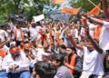 ABVP protests outside Jharkhand Assembly against lathicharge on students